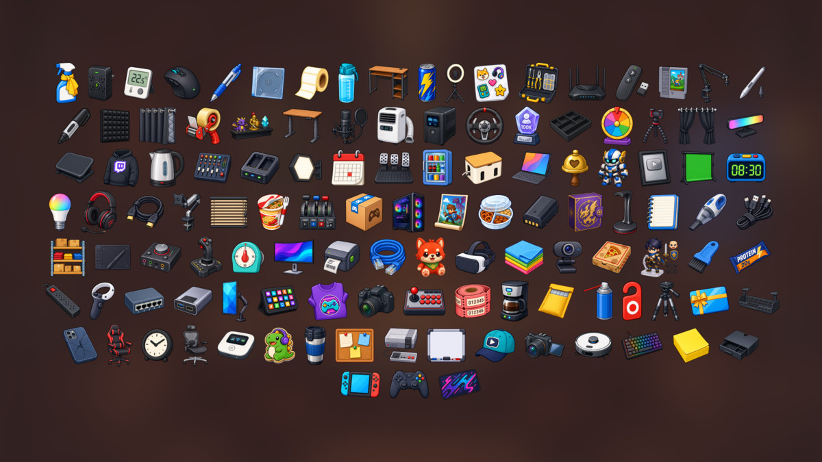 Streaming Studio Gaming Setup Content Creator Equipment Icons Pack