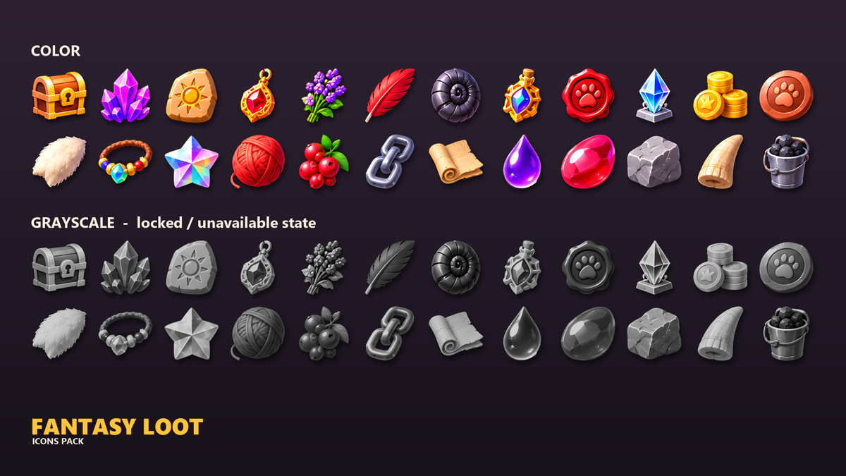 Fantasy Loot Icons - 462 RPG Items, Gems & Potions