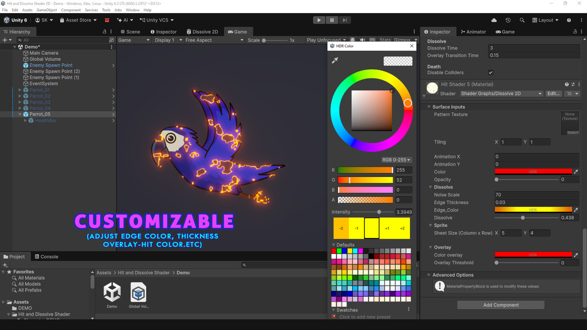 Hit and Dissolve 2D Shader & System