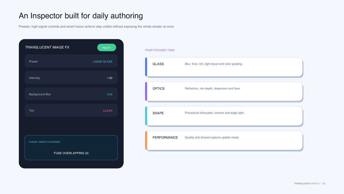 Translucent UI FX: Liquid Glass & Smart Fusion for URP