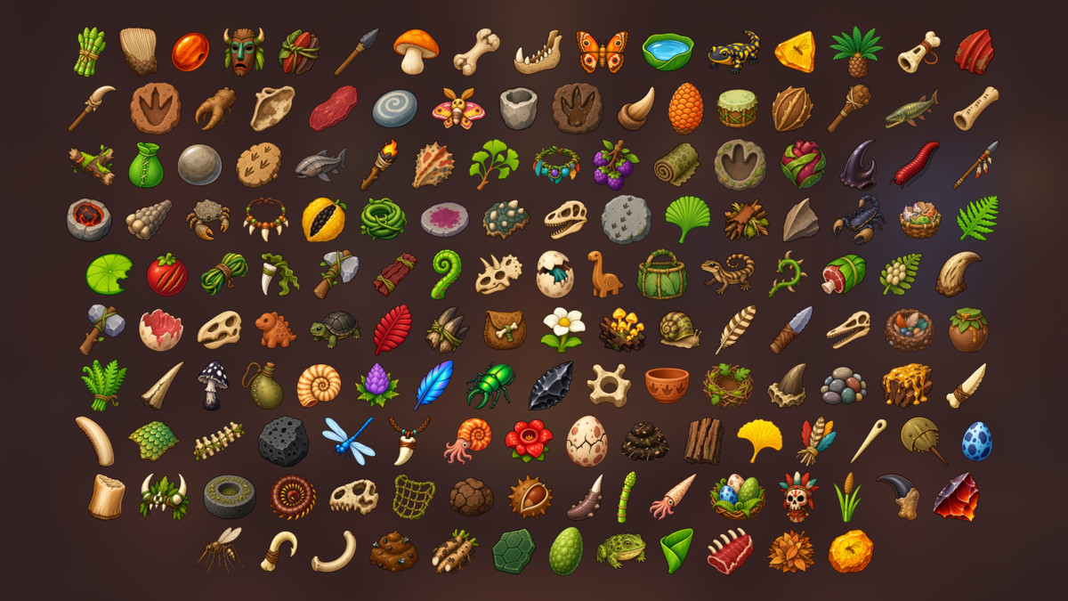 Prehistoric Survival Dinosaur Fossils Primitive Crafting Icons Pack