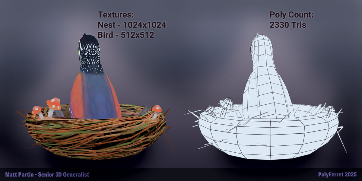 Low Poly Bird w Nest