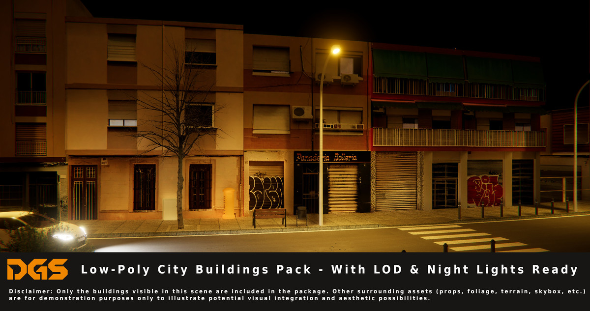 Low-Poly City Buildings Pack - With LOD & Night Lights Ready