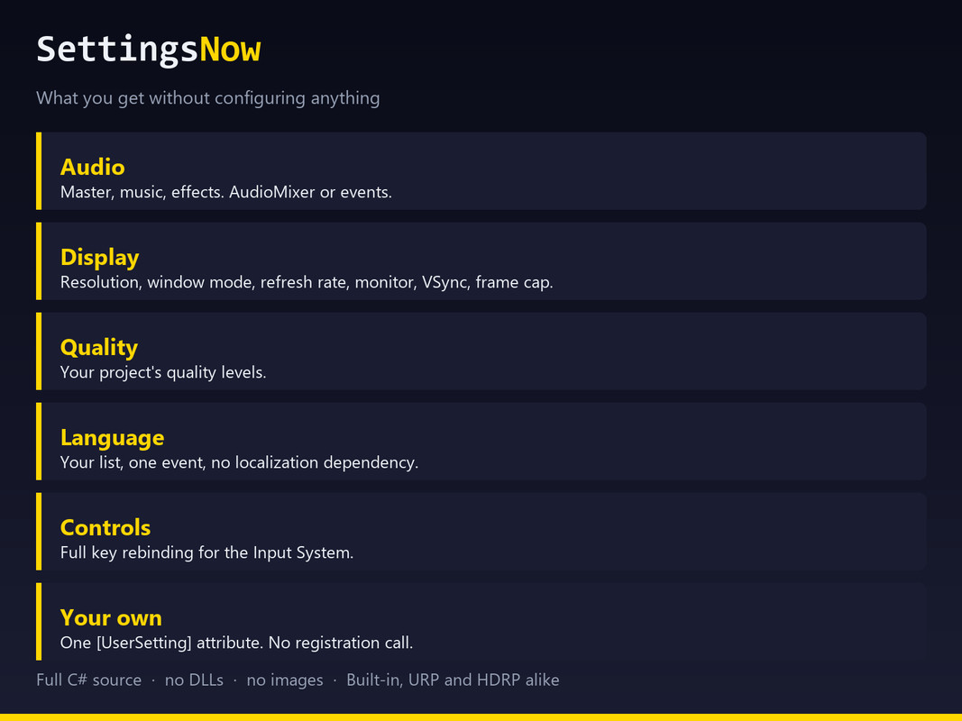 SettingsNow: Settings Menu and Key Rebinding