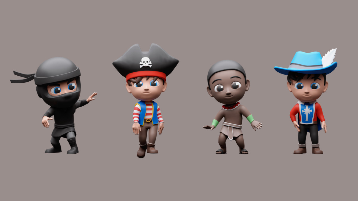 Cartoon kids 3 01 in warrior costumes