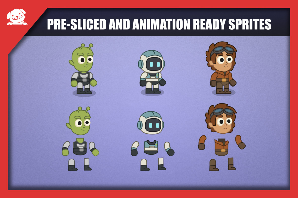 2D Cartoon Sci-Fi Space Characters