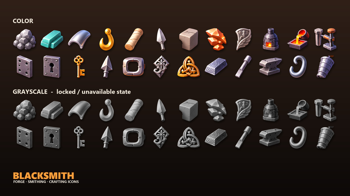Blacksmith Icons - Ores, Tools & Weapon Parts