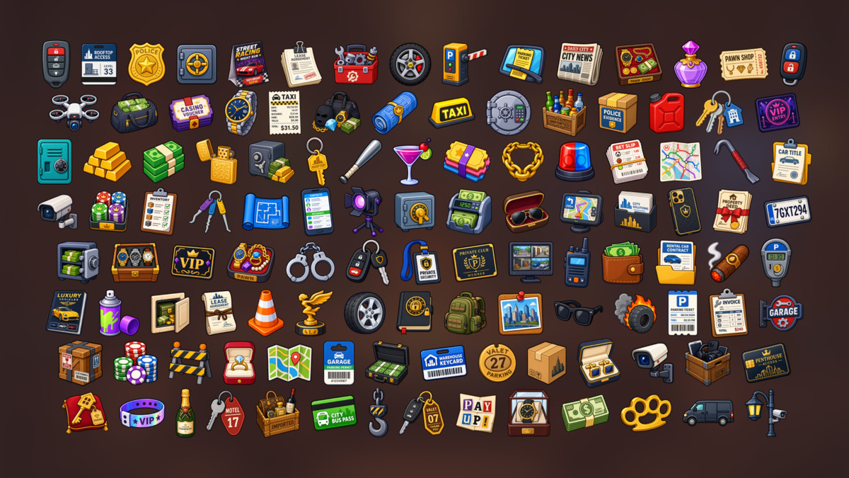 Urban Crime Heist Luxury Security Garage Economy Icons Pack