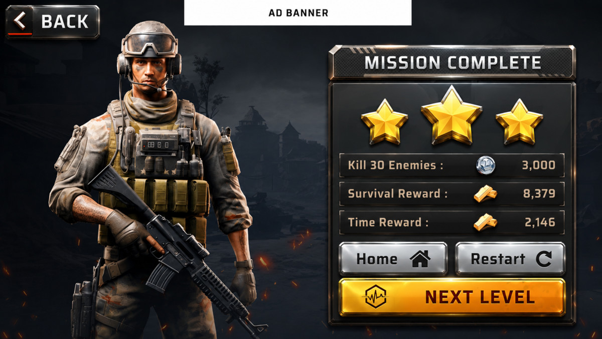 FPS Shooter Game UI Kit Complete Military HUD, Main Menu, Store, Mobile GUI