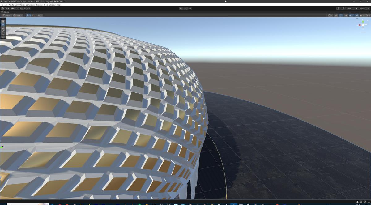 Golden Concert Arena Stadium 3D Model - Futuristic Environment with Stage, Props