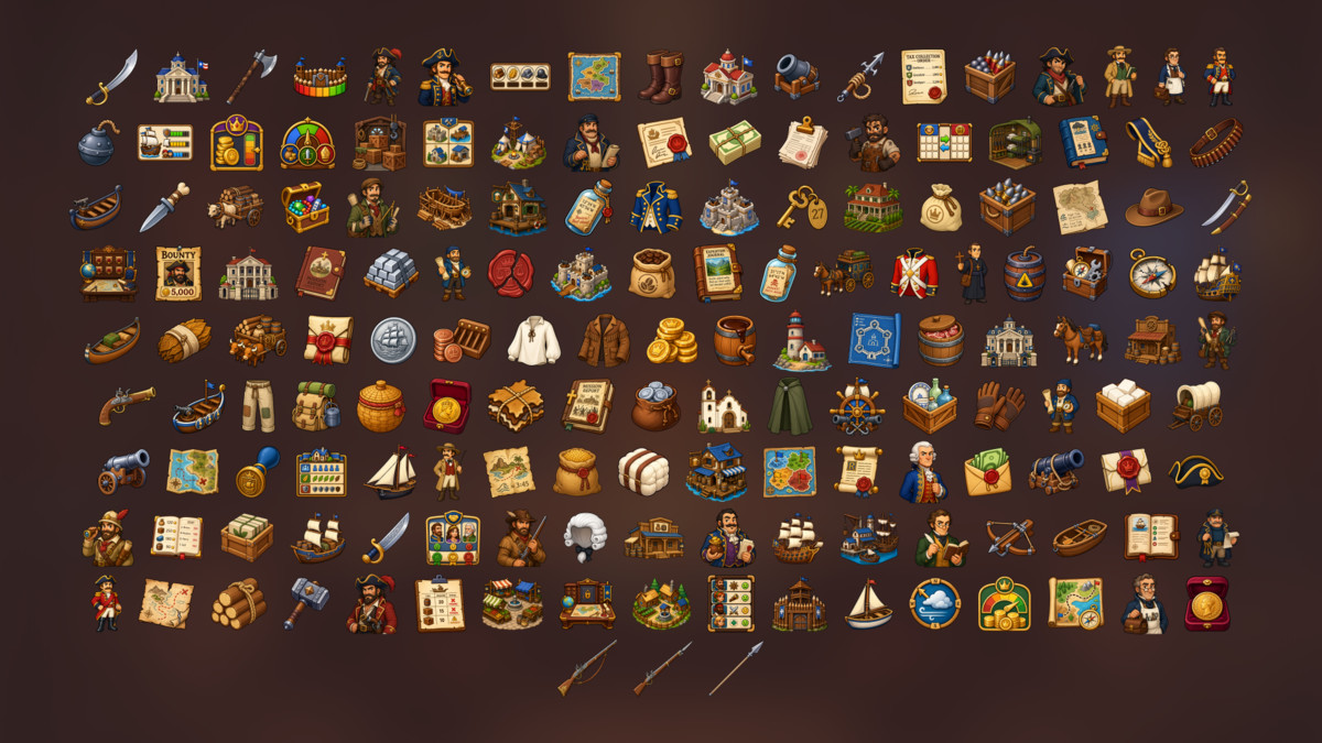 Colonial Trade Empire Port Settlement Naval Exploration Icons Pack