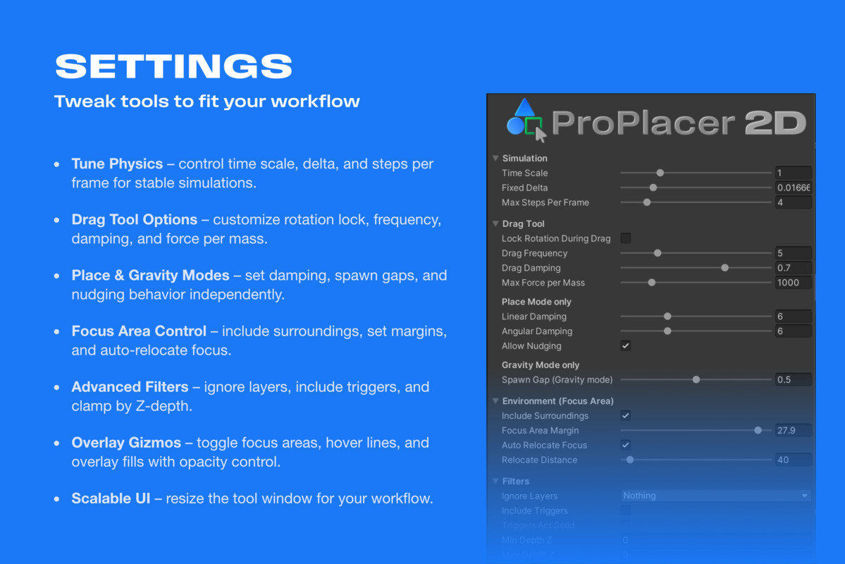ProPlacer 2D - Editor Physics Placement Tool