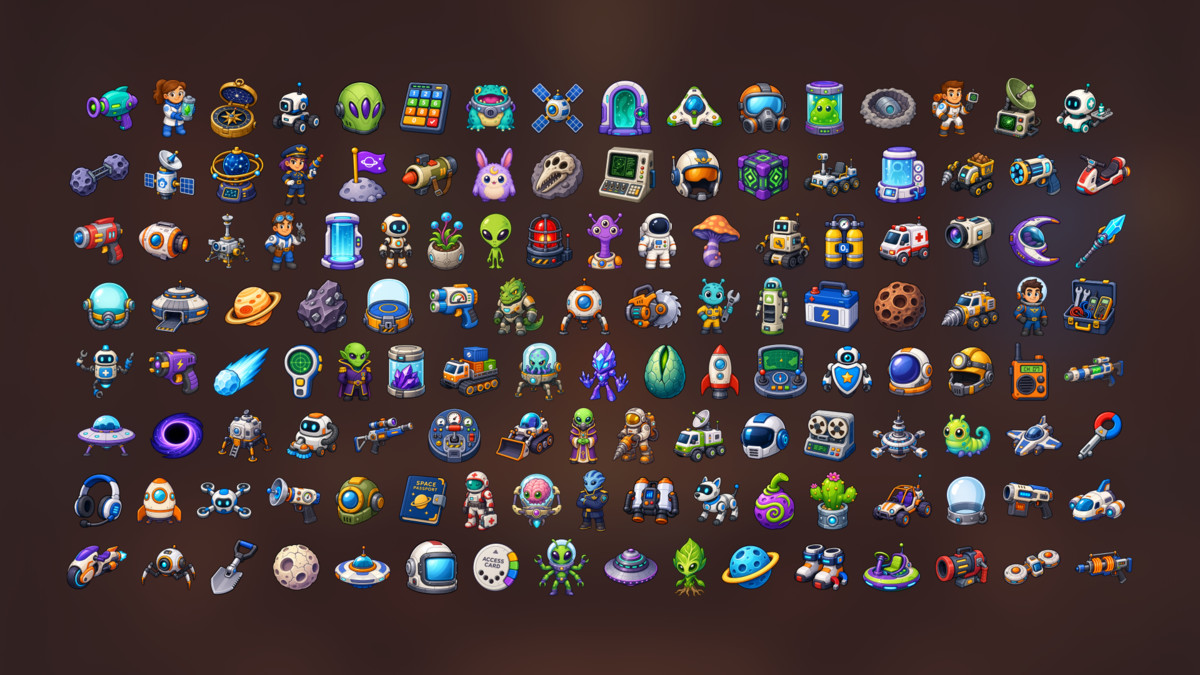Space Exploration Alien Planet Robots Sci Fi Technology Icons Pack