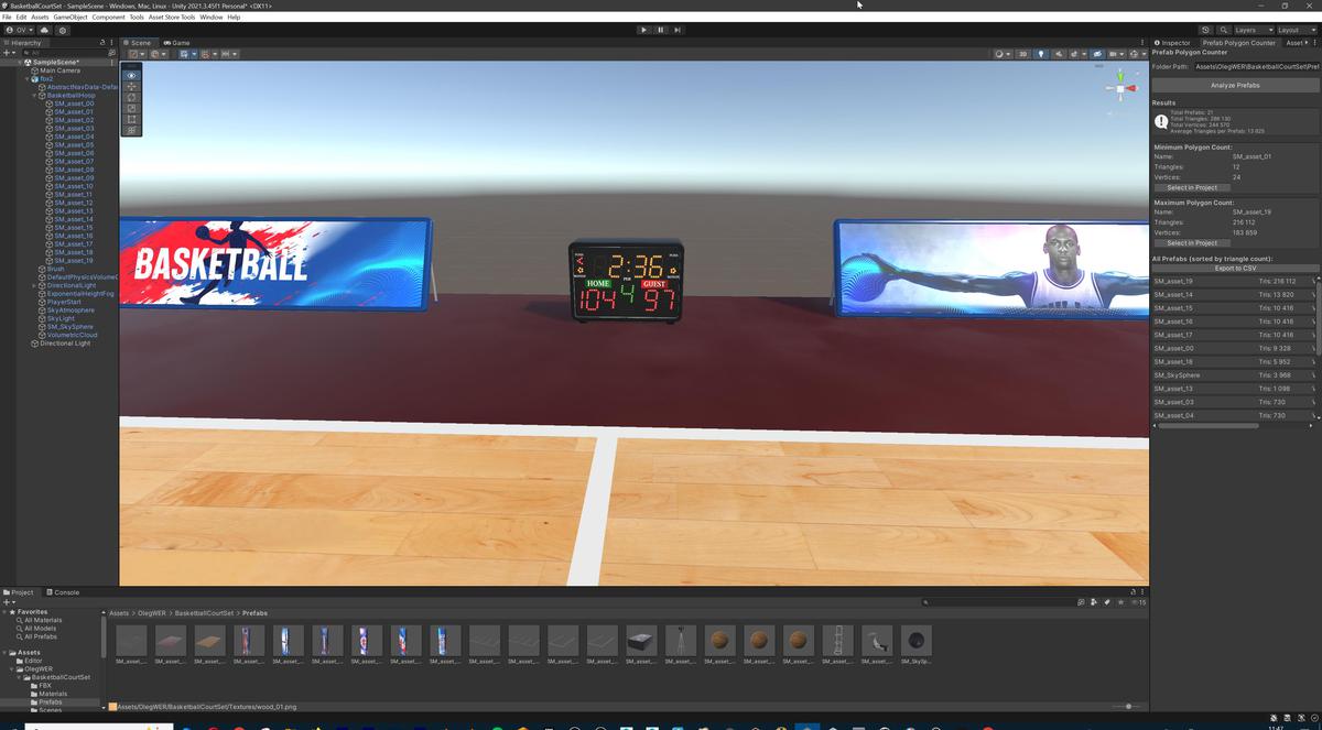 Basketball Court Set with Backboard, Hoop, Parquet, Balls, Digital Timer, Screen