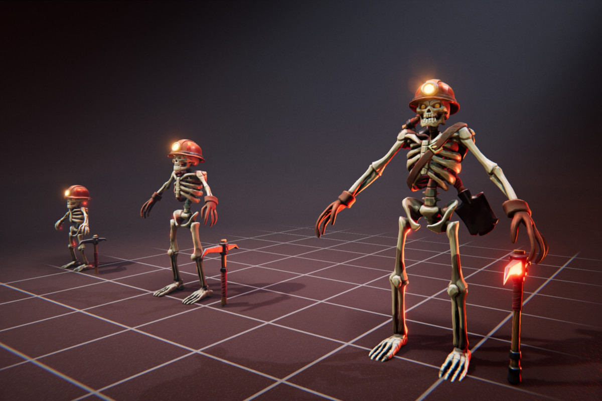Miner Skeleton - 3 Characters + Animations