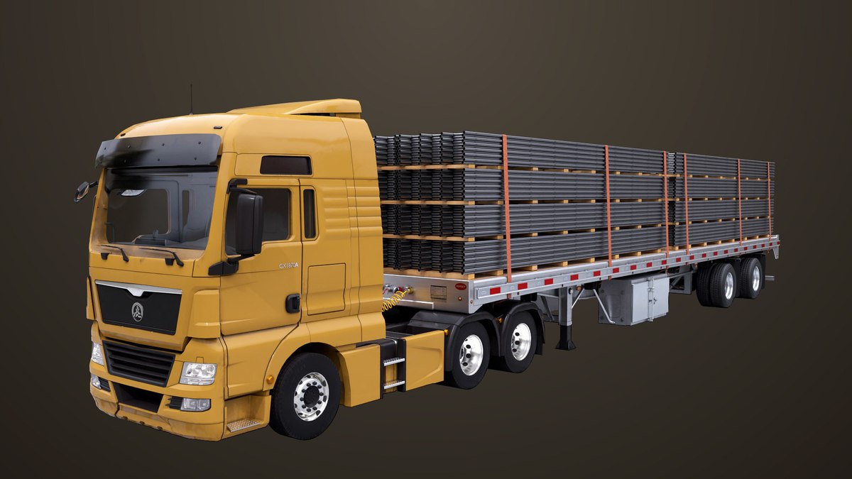 Heavy Truck 04 Flatbed Load Trailer URP HDRP Textures