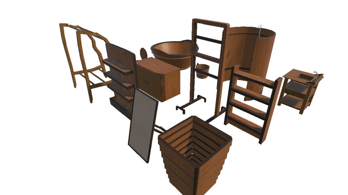 Low-Poly BathRoom Kit – Stylized Wooden Set