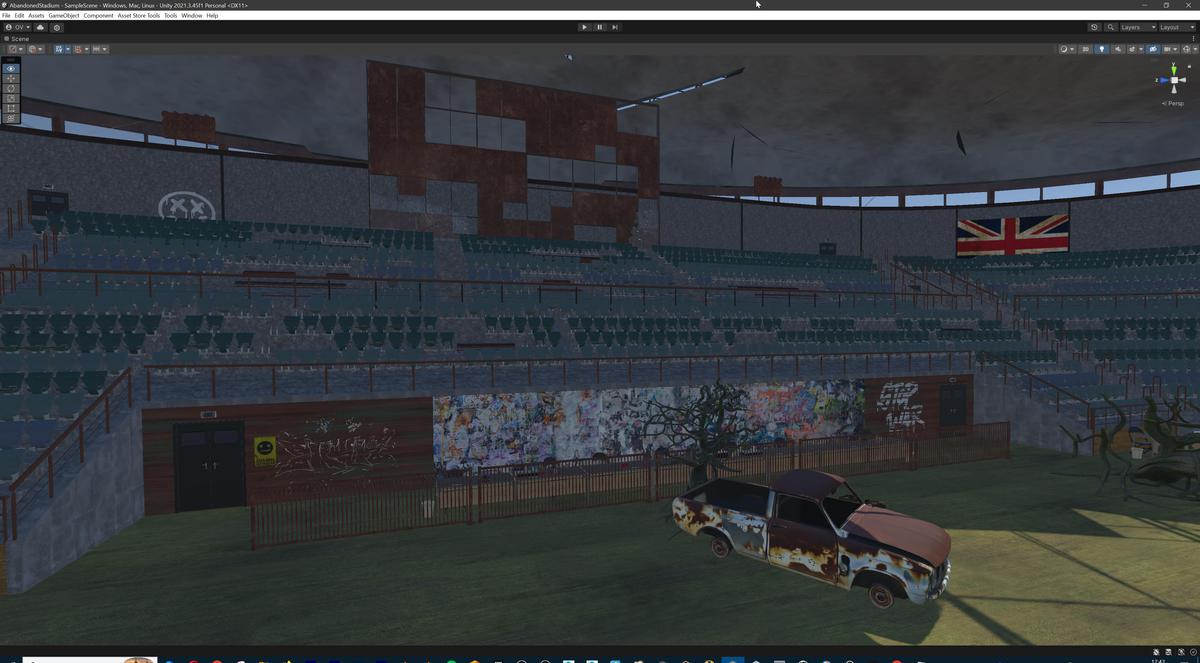 Abandoned Post-Apocalyptic Football Stadium - Modular Environment 3d Level