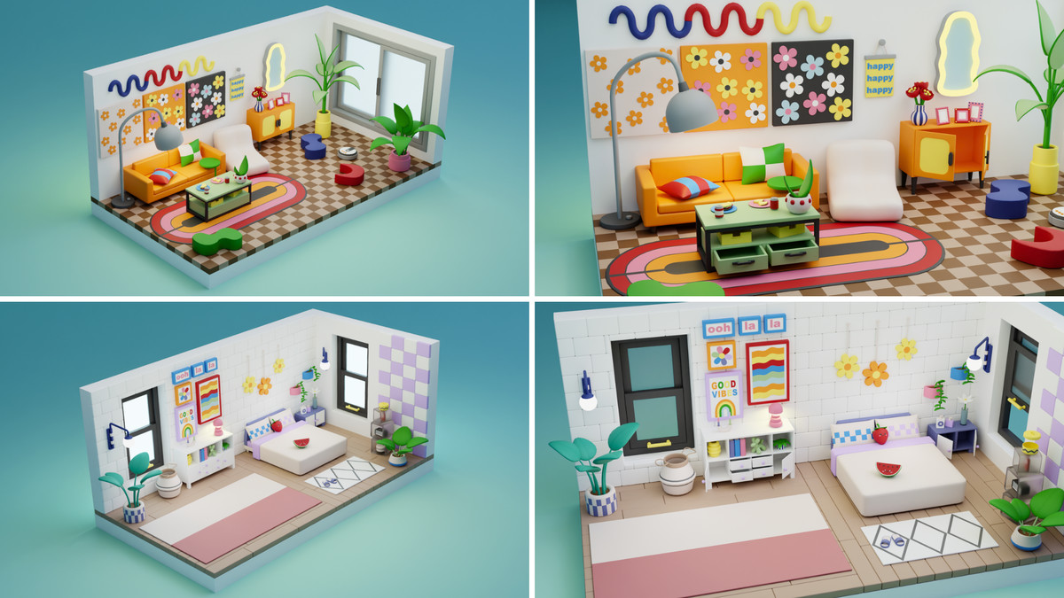 BIG PACK Interactive Cartoon Interiors & Rooms