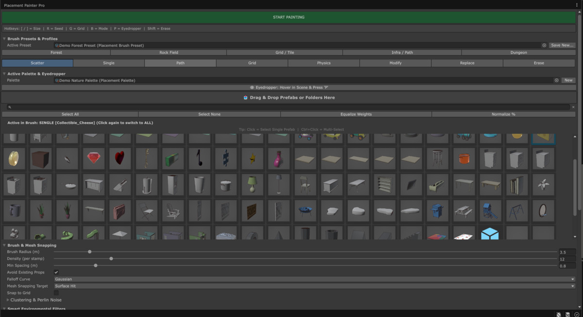 Placement Painter Pro — Natural Scatter, Mesh Snapping & Level Design Suite