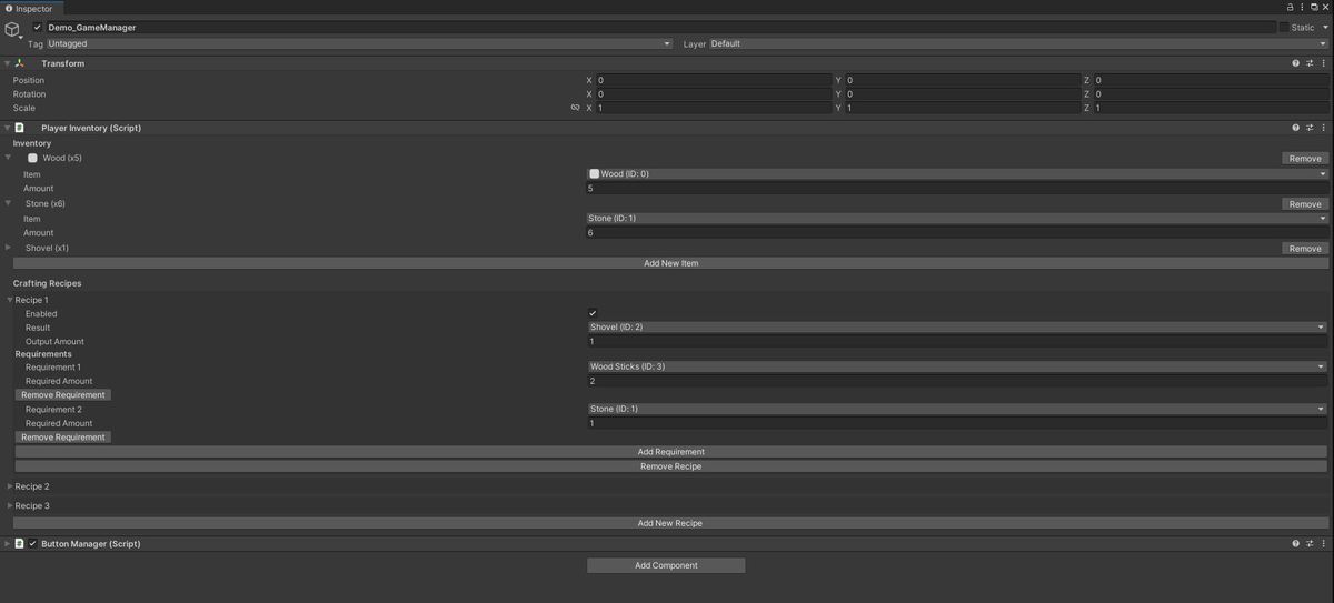 Inventory + Crafting System