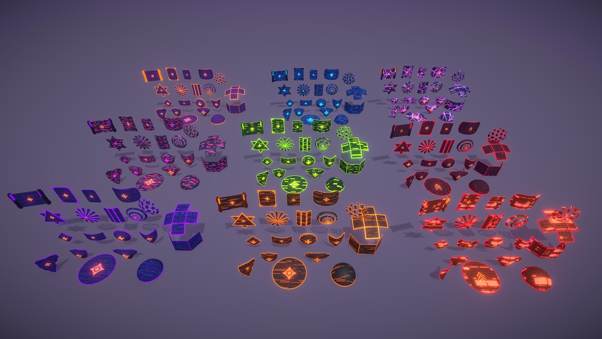 Cyber Neon Defense Shields 3D