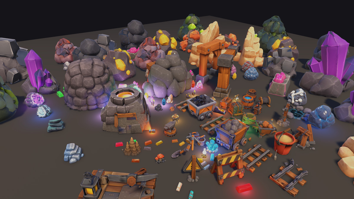 Low Poly Mining Collection - Mine Props + Gems & Ore
