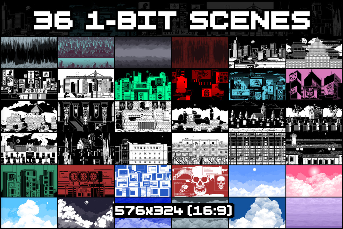 36 1-Bit Backgrounds Pixel Art