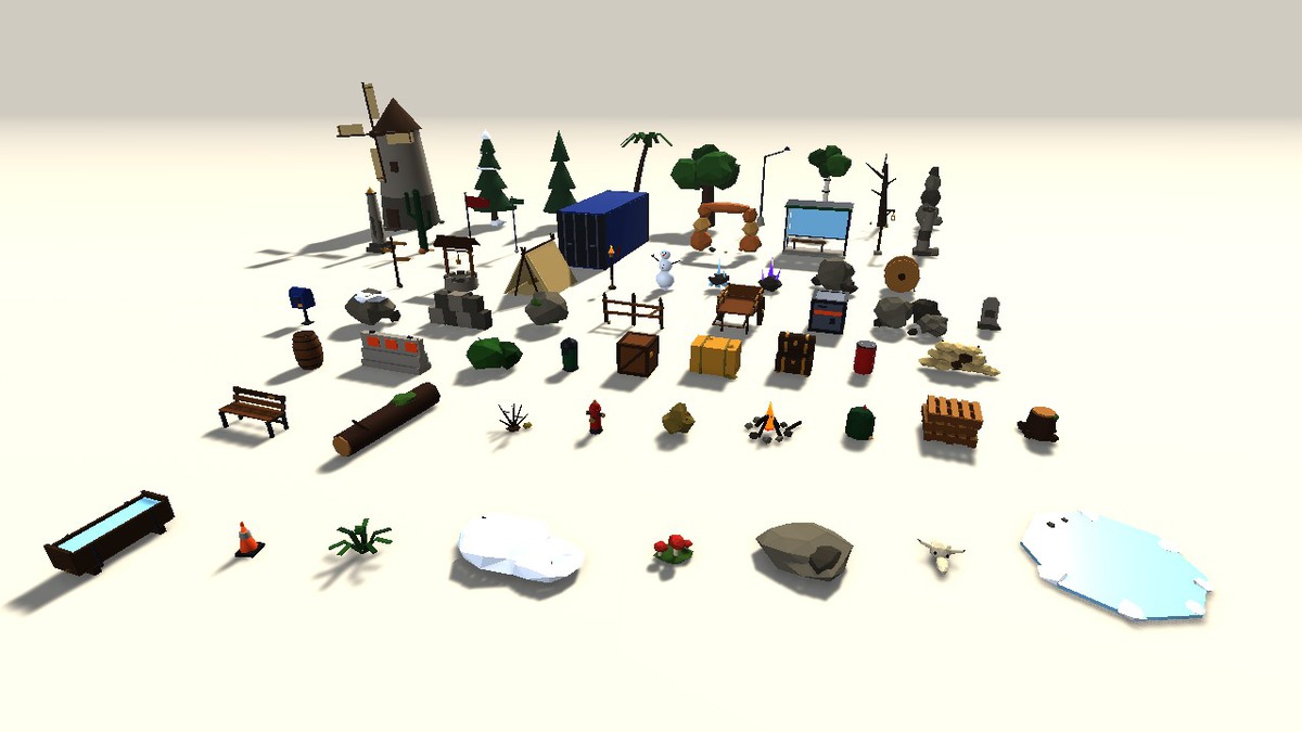 3D Environment Pack - 62 Low Poly Props, 8 Themes