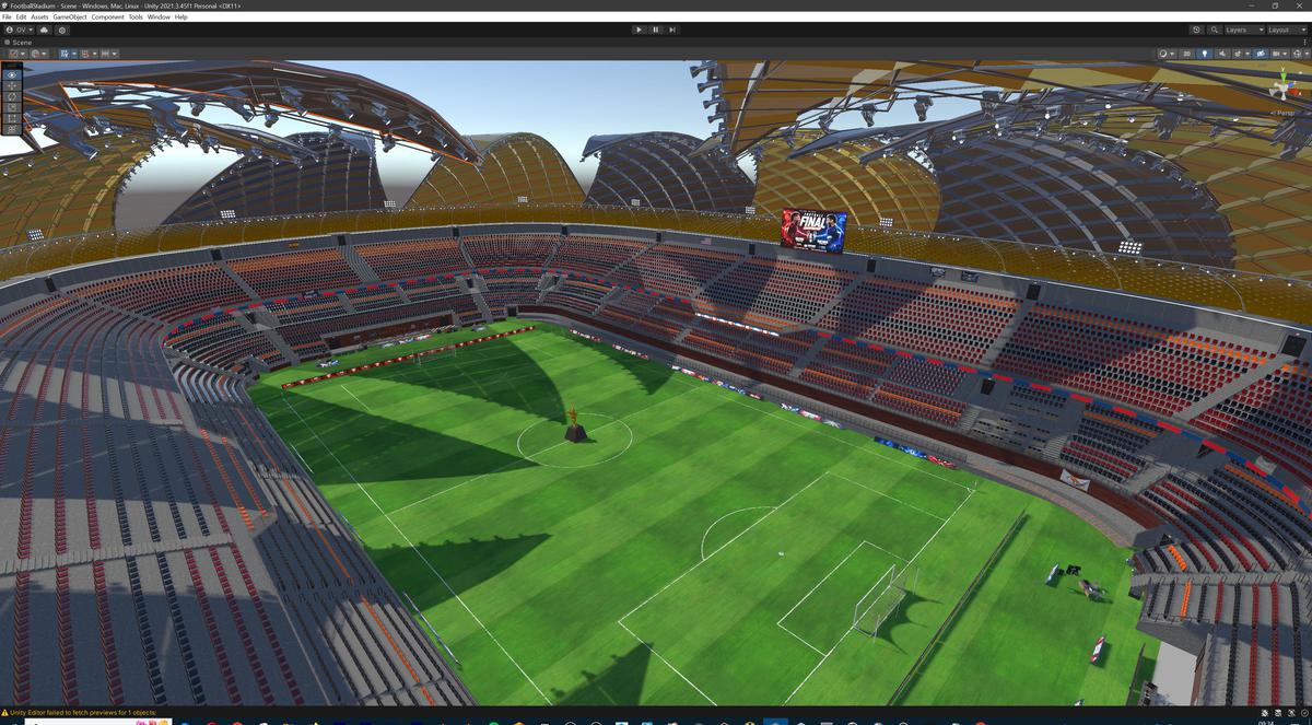 Modular Soccer Football Stadium Arena With 4 Roofs - Sport Environment 3d Level