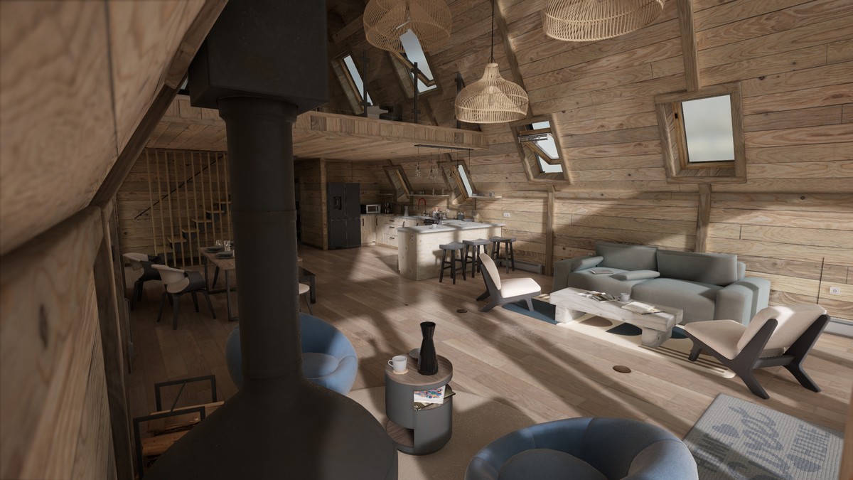 Modular A-frame House (Interior and exterior) A-frame Cabin Wooden