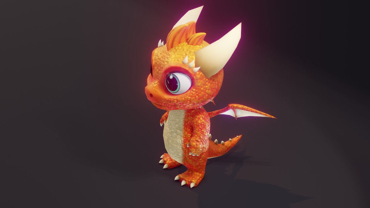 Cartoon Orange Baby Dragon 3D Model (Low-Poly, Game-Ready, Animated, Built-In)