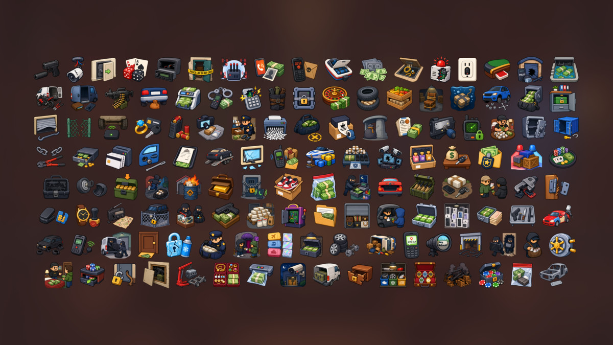 Crime Heist Police Smuggling Black Market Security Icons Pack