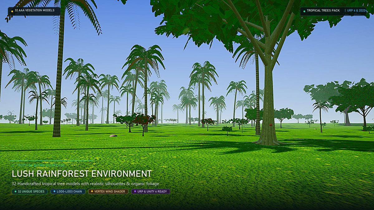 Tropical Grove - 32 Palm & Jungle Trees (LOD, URP)