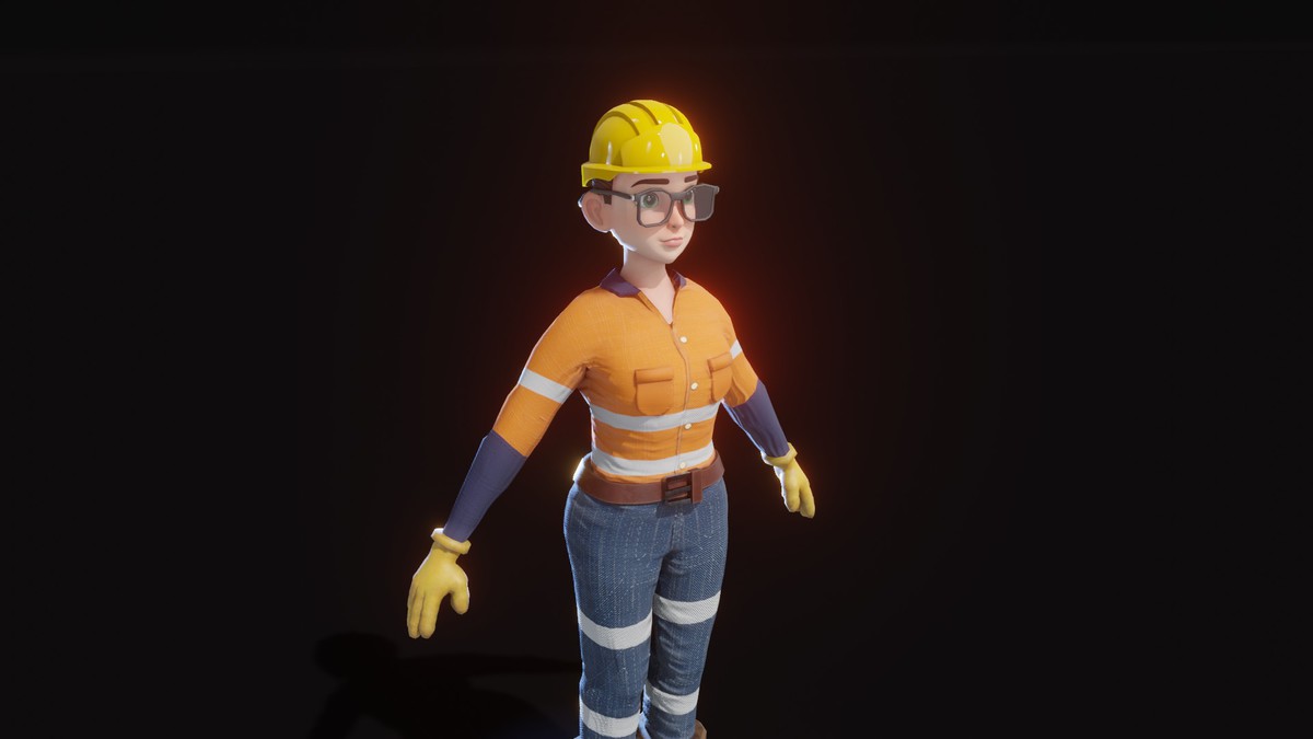 Stylized Female Worker 3D Model – Animated & Customizable (Game-Ready, Built-In)