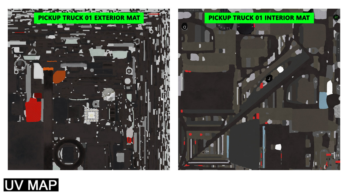 Pickup Truck01 Black and White URP HDRP Textures