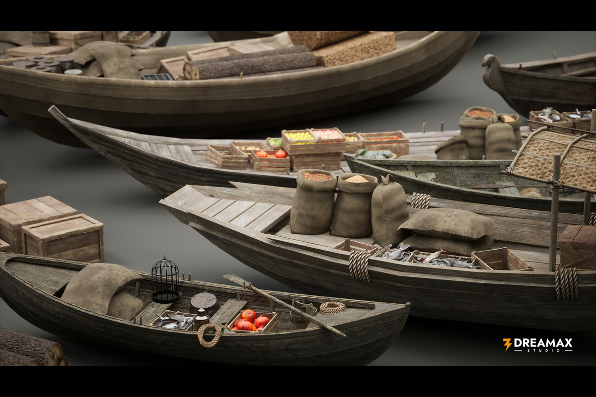 Medieval Rowboats & Harbor Trade Props Pack – Fishing, Cargo & Dock Assets