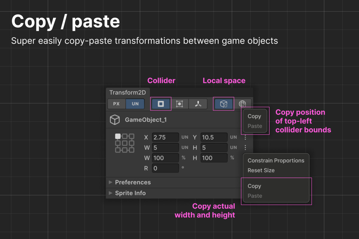 Transform 2D - Anchors, Size, Width/Height, Pixels, Align, Spacing, Guides