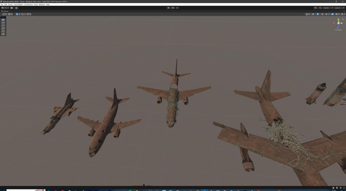 Old Abandoned Junk Rusty Aircraft and Helicopter Set 3d Game Ready Modular Props