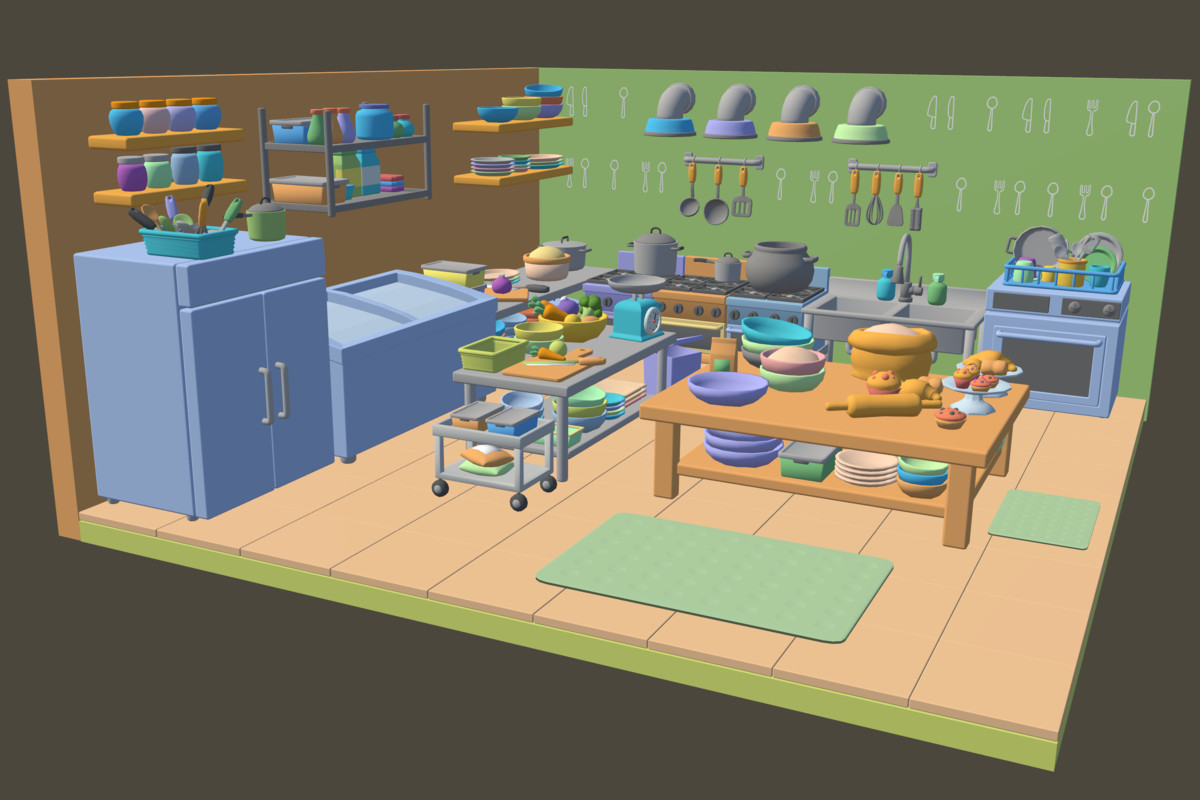 Cute Low Poly Kitchen Pack - Colorful Interior Props