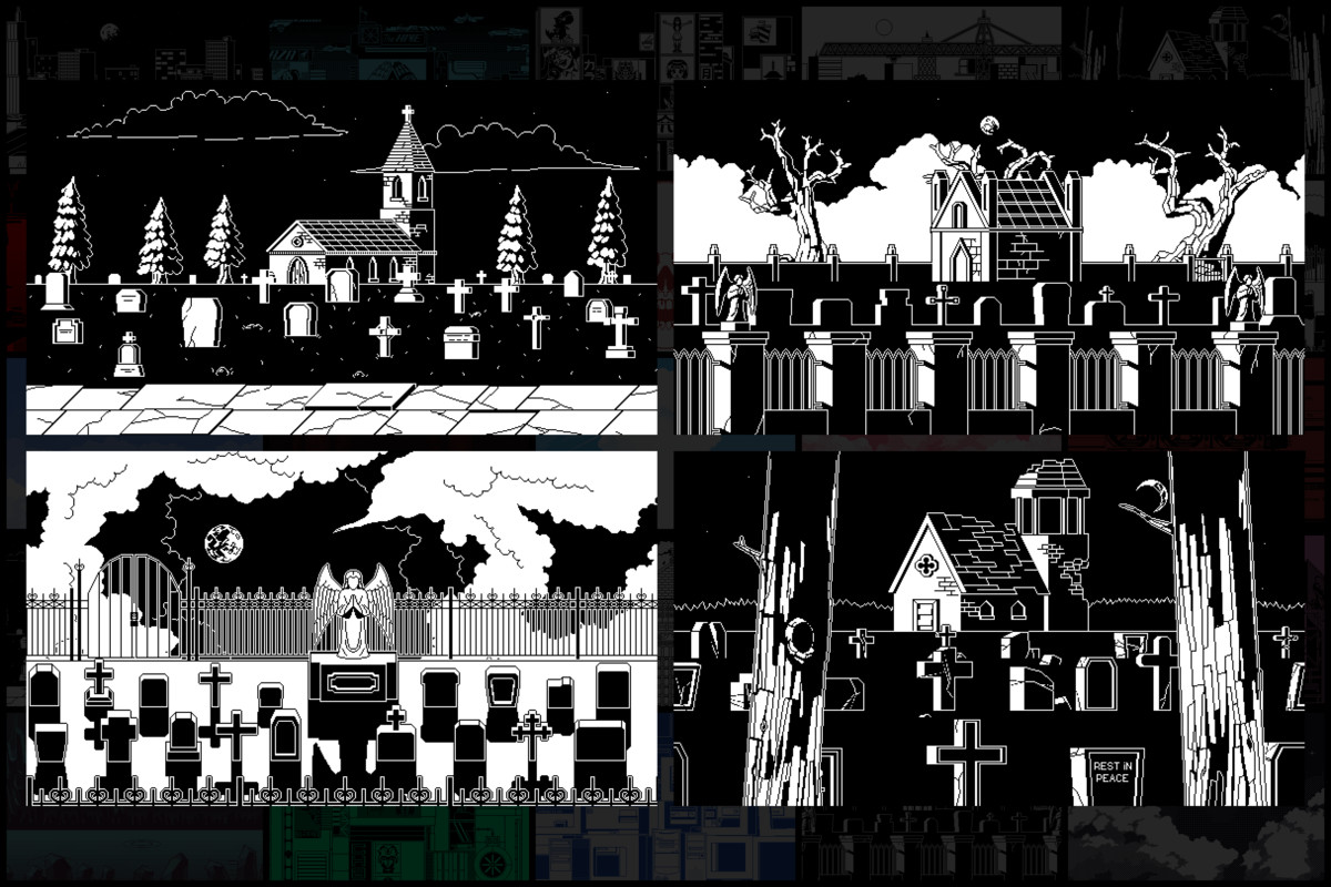 36 1-Bit Backgrounds Pixel Art