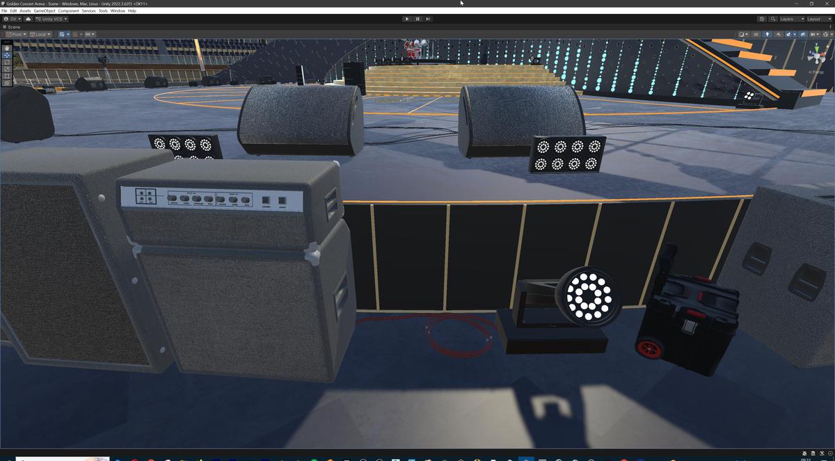 Golden Concert Arena Stadium 3D Model - Futuristic Environment with Stage, Props