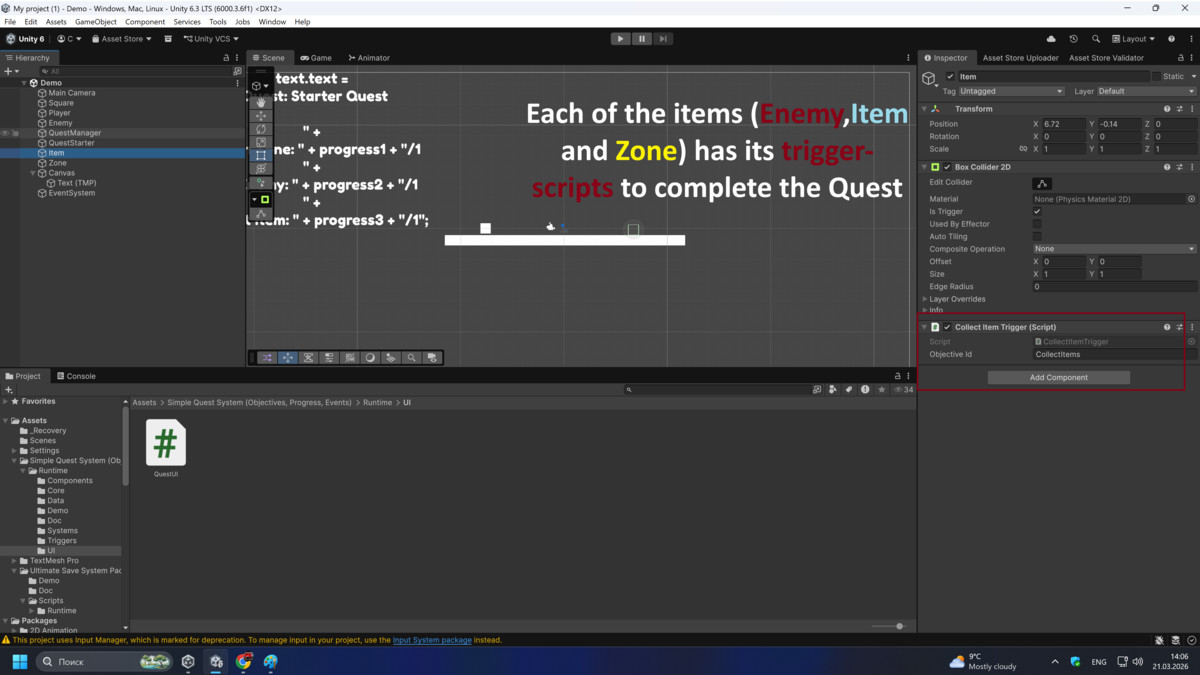 Simple Quest System (Objectives, Progress, Events)