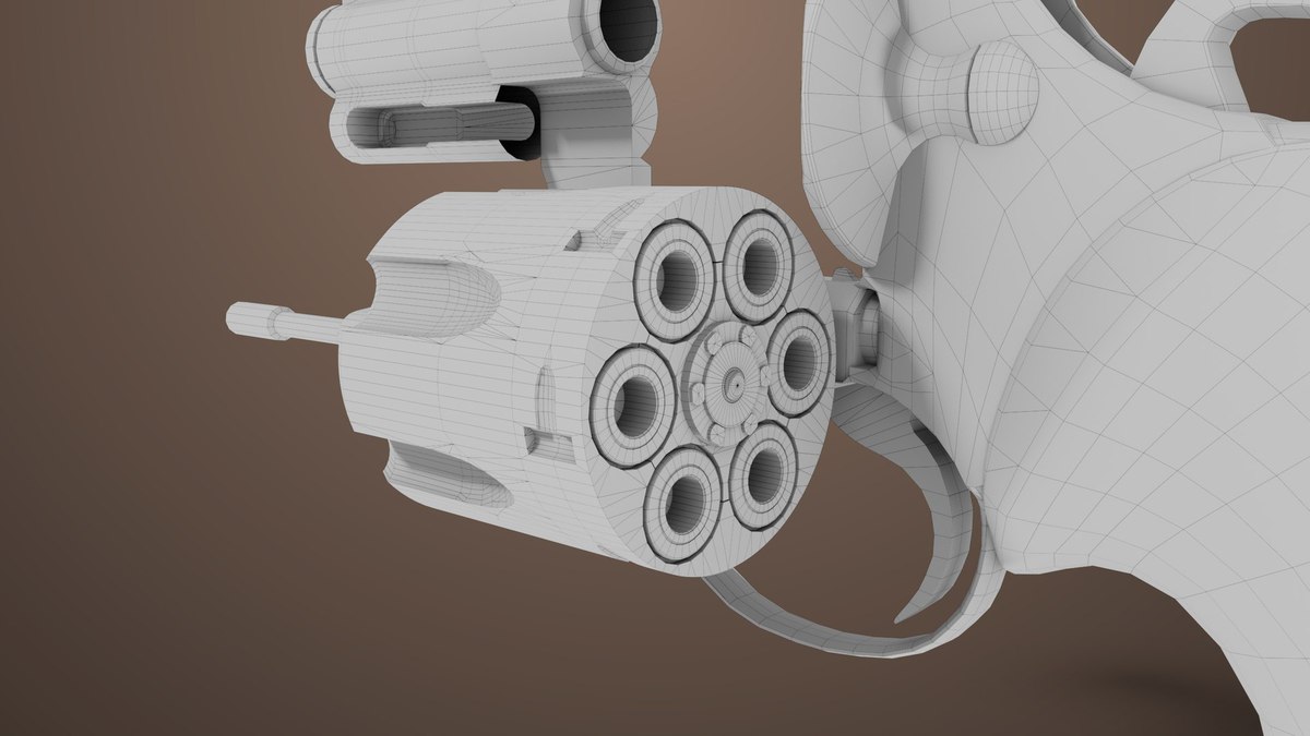 Revolver 05 Small Silver with Bullet URP HDRP Textures
