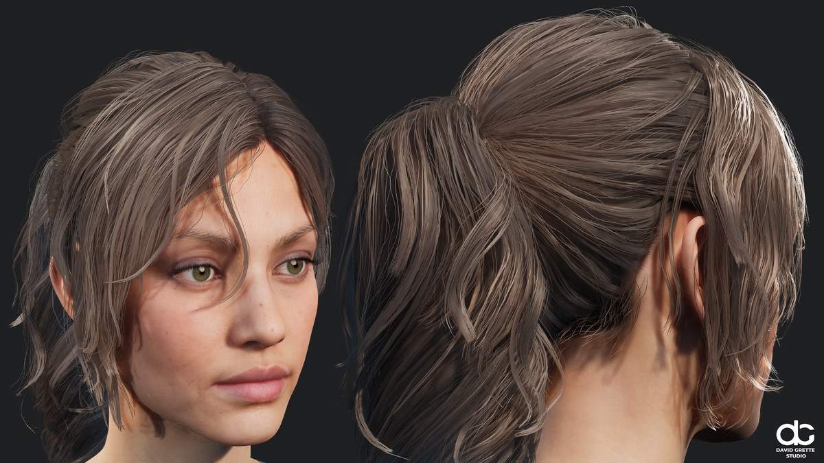 Realistic female hairstyles, pack #4 | Rigged hair, game-ready, low-poly