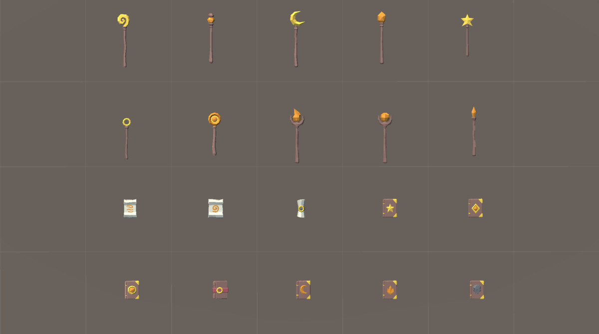 Fantasy Staves & Spell books - Low Poly Pack