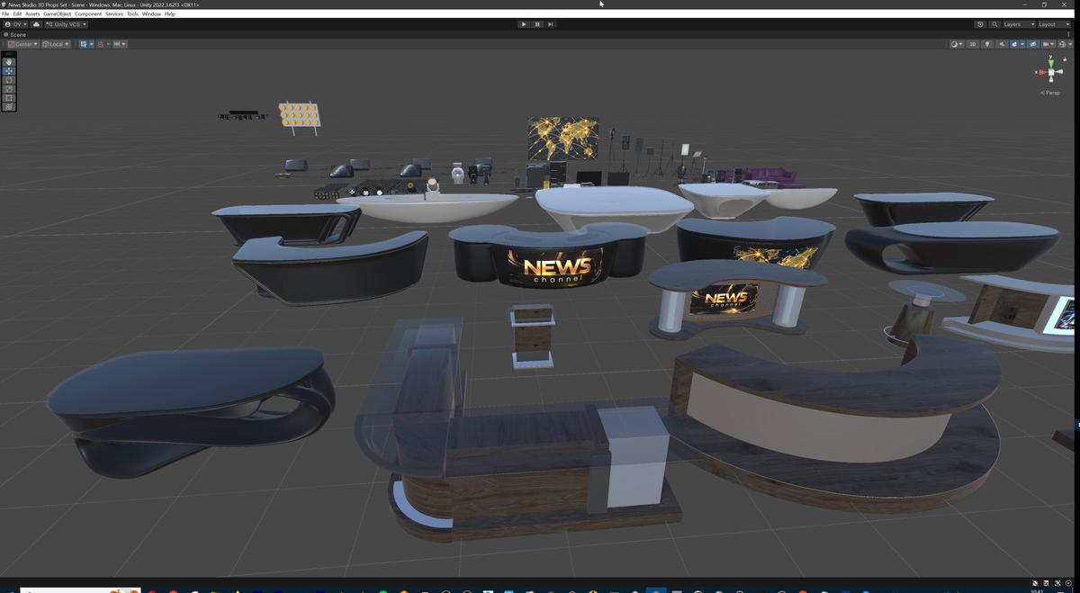 News Studio 3D Props Set - Broadcast Desks, Studio Lights, Furniture for VR