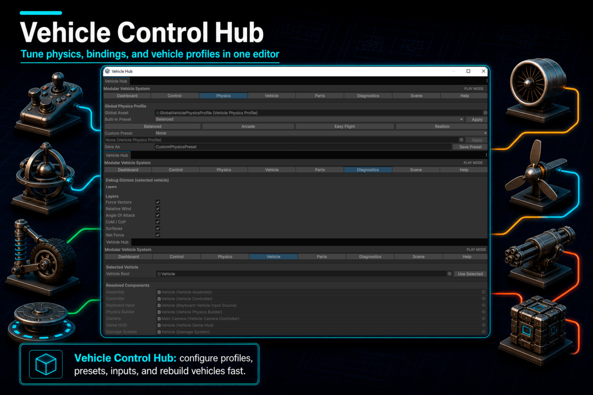 Modular Vehicle System: Vehicle Builder & Physics Toolkit