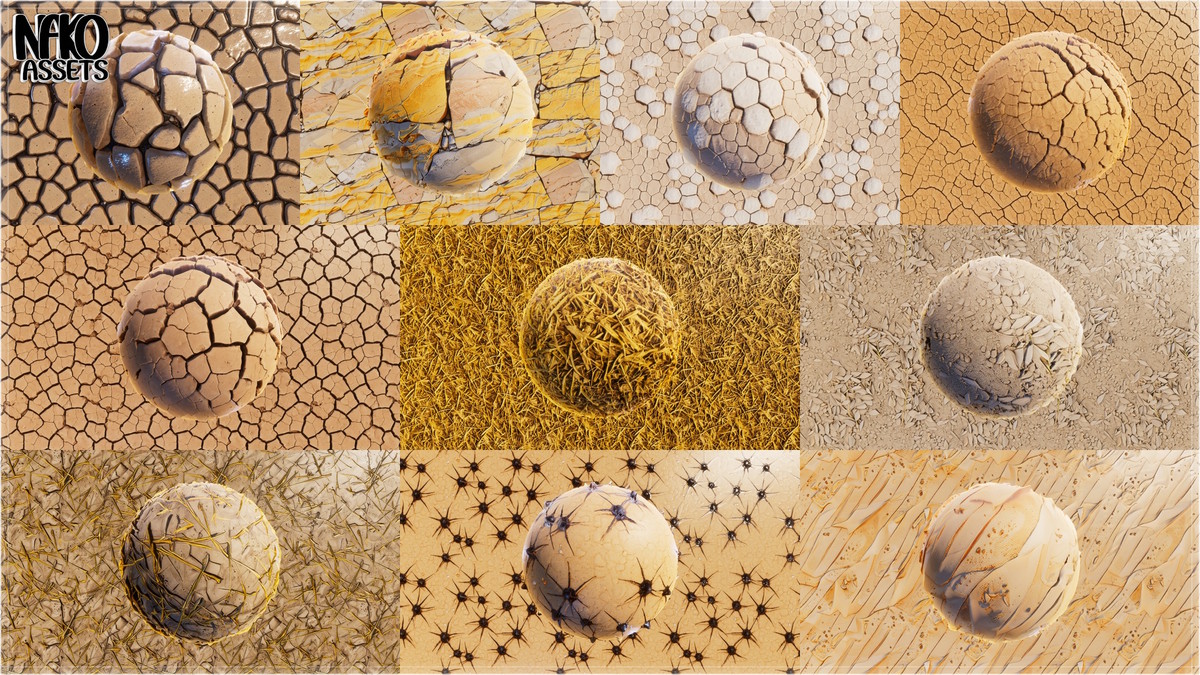 x110 4K Desert Materials PBR Textures for Ground, Sand, Rocks & Terrain