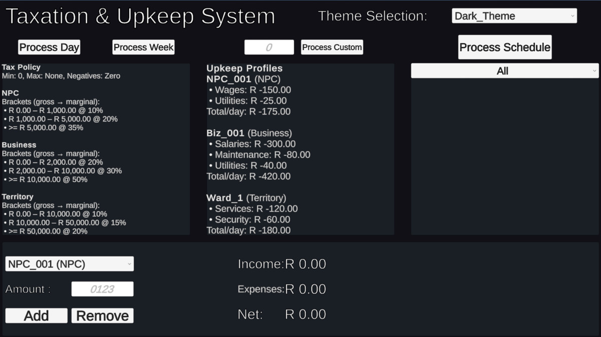 Taxation & Upkeep System